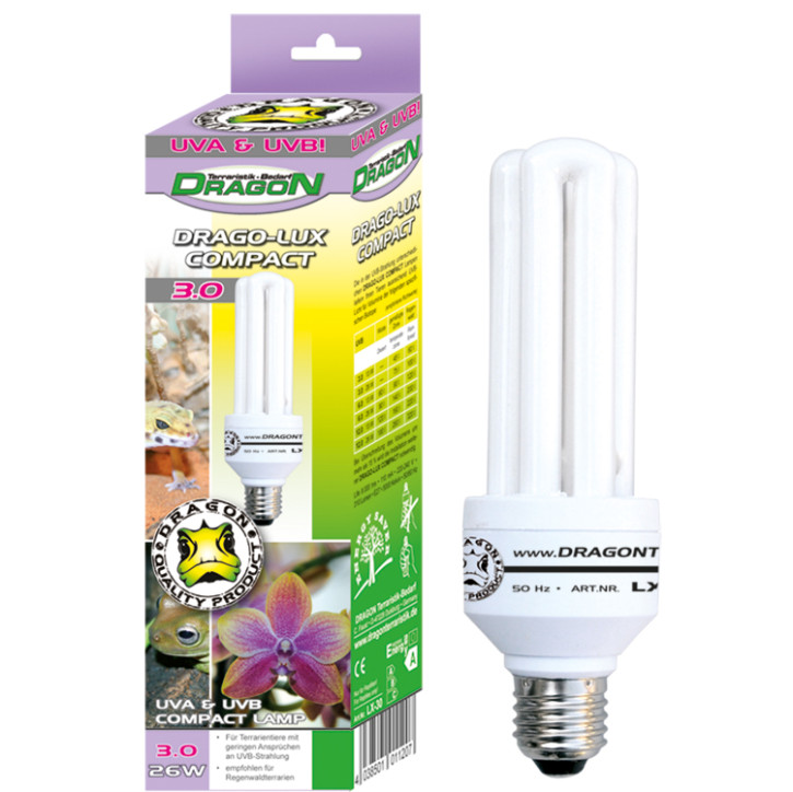 Drago Lux UV Kompaktlampe – Optimale UV-Strahlung für Terrarienbewohner - 3.0 - 26 Watt BASIC