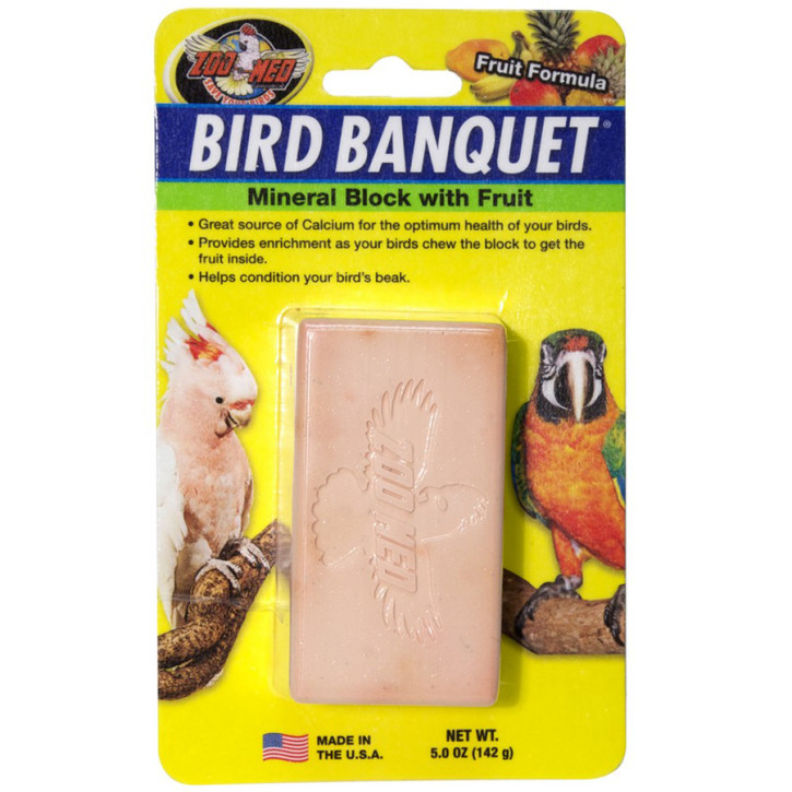 Mit Früchten Mineralblock für Vögel - Zoo Med Bird Banquet mit Kalzium - 142 g