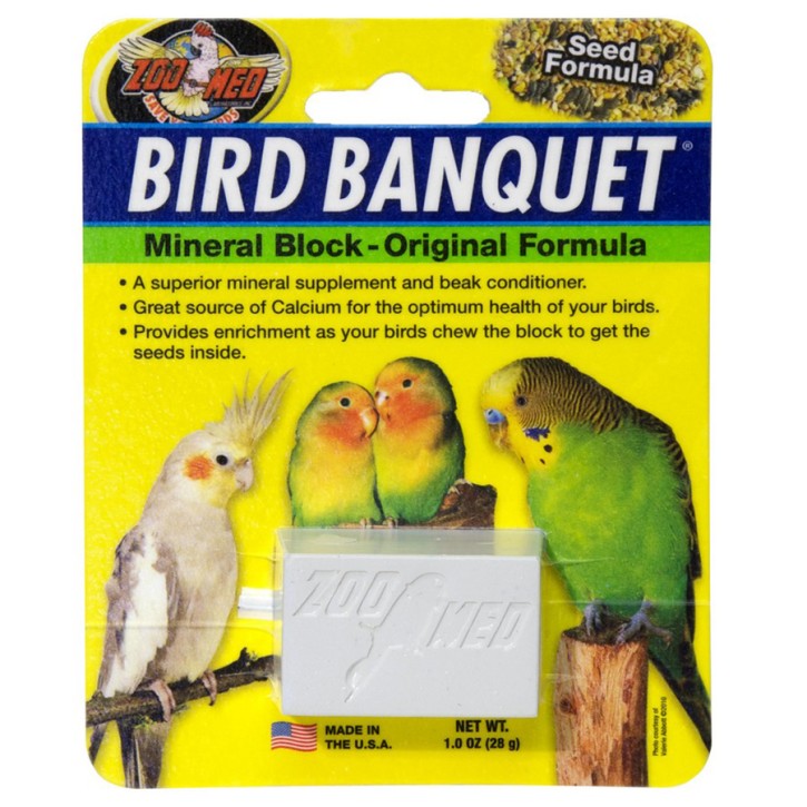 Zoo Med Bird Banquet Mineralblock - Kalziumreiches Vogelmineral mit Samen - 28 g