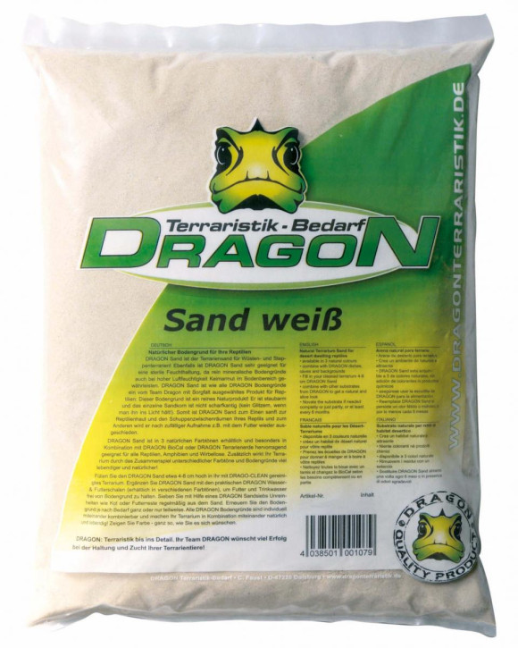 Dragon Terrariensand: Natürlicher Bodengrund für Wüsten- & Steppentiere - weiß 10 l