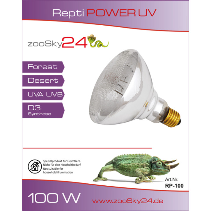 zooSky24 Repti Power UV Quecksilberdampflampe - Optimale UV-Beleuchtung für Reptilien - 100 Watt