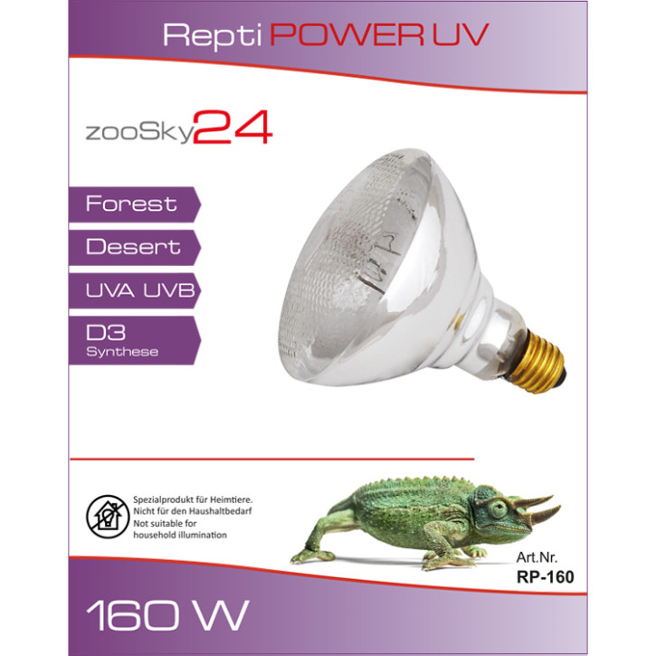 zooSky24 Repti Power UV Quecksilberdampflampe - Optimale UV-Beleuchtung für Reptilien - 160 Watt