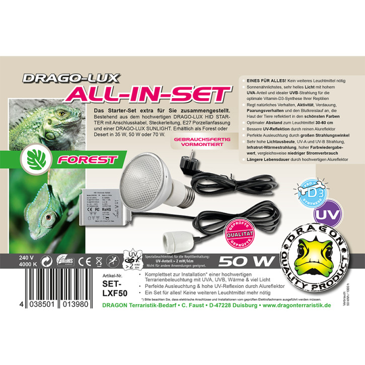 DRAGO-LUX Sunlight Set 50W Forest – UV HID Beleuchtung fürs Terrarium