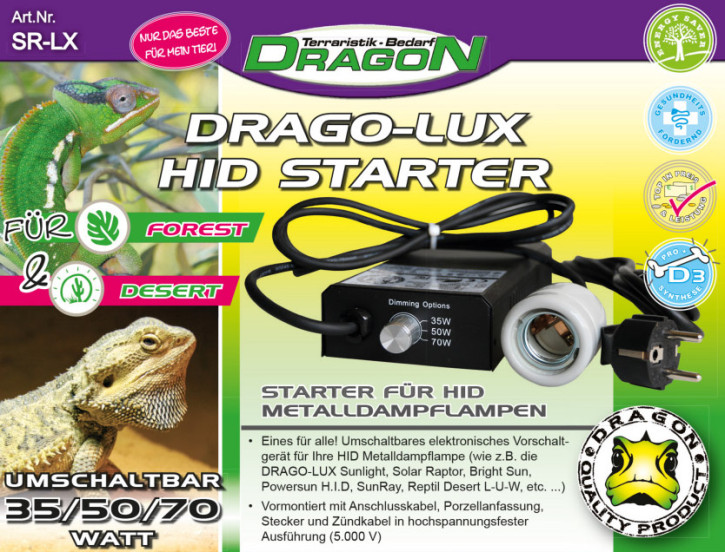 Dragon DRAGO-LUX HID STARTER - Professionelles Vorschaltgerät für 30-70W HID UV Terrarien - Metalldampflampen