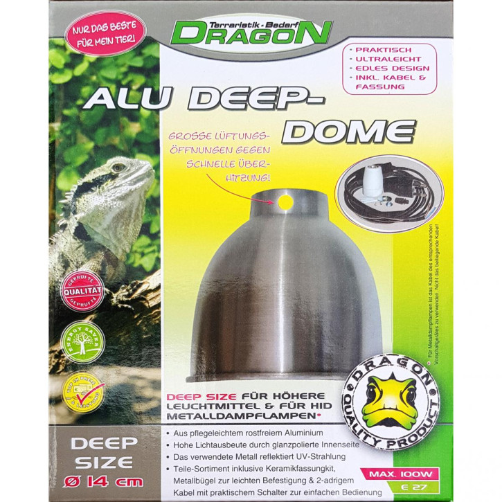 Dragon Alu Reflektor Klemmlampe Clamp Lamp für Terrarium zum Hängen  Ø 14cm - max. 100W