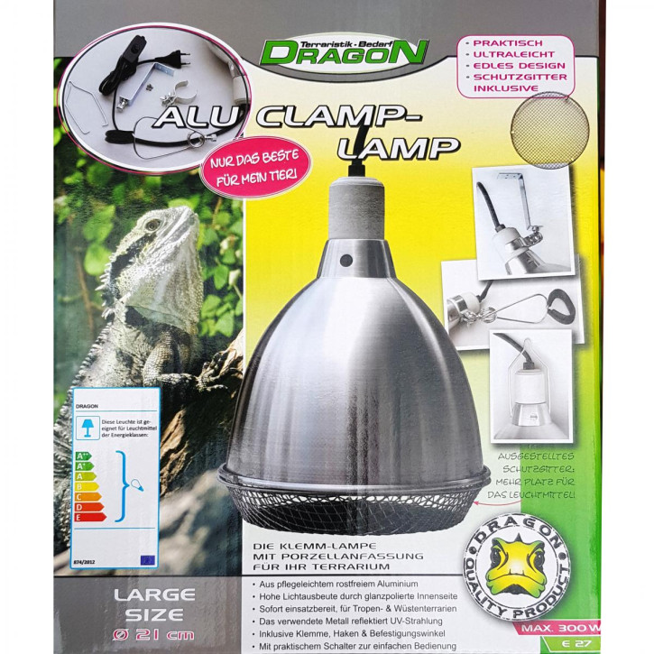 Dragon Alu Reflektor Klemmlampe Clamp Lamp für Terrarium Ø 21cm - max. 300W