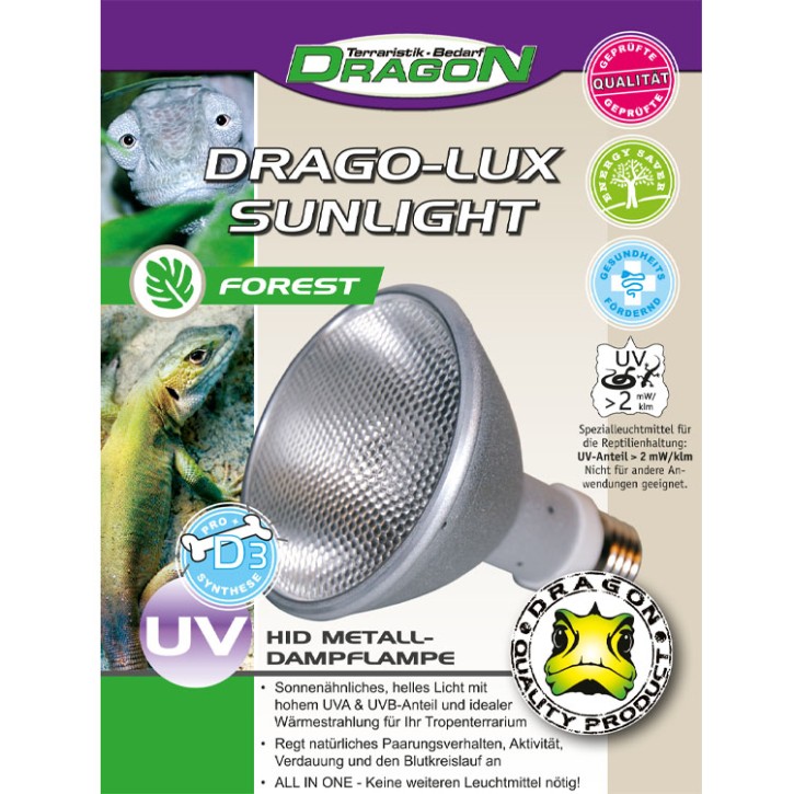 Dragon DRAGO-LUX Sunlight Forest 70 Watt, HID UV Metalldampflampe, Reptilienlampe, Terrarienlampe,