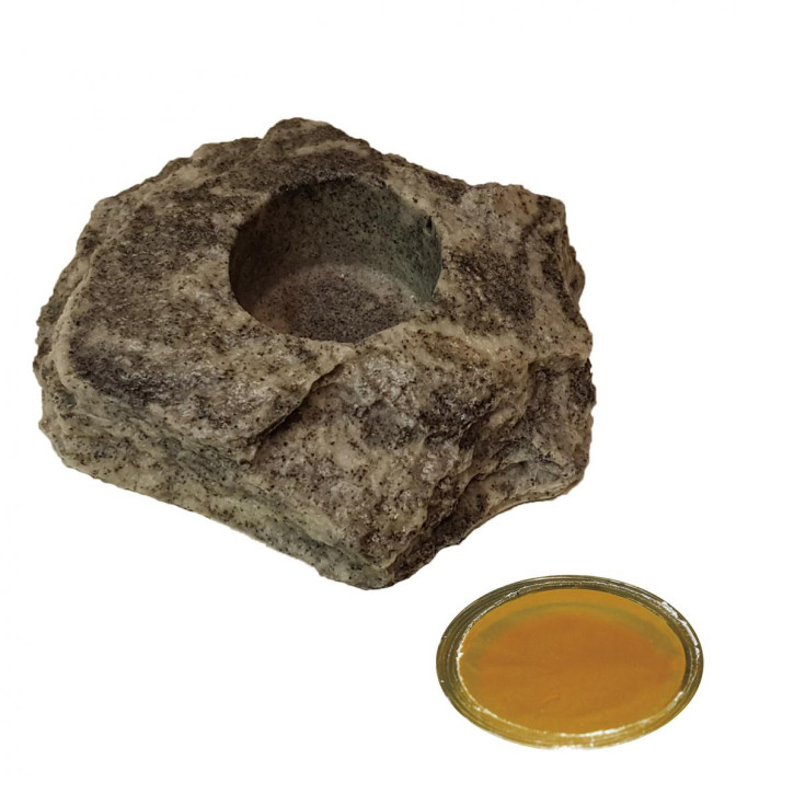 4 x 16 g Dragon Jelly Food brown candy + Felsenschale Granite
