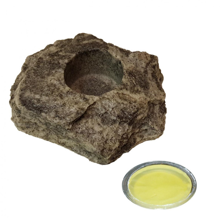 4 x 16 g Dragon Jelly Food Yellow Banana + Felsenschale Granite