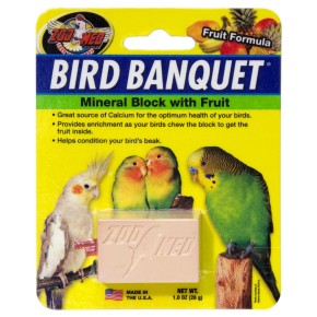 Mit Früchten Mineralblock für Vögel - Zoo Med Bird Banquet mit Kalzium - 28 g